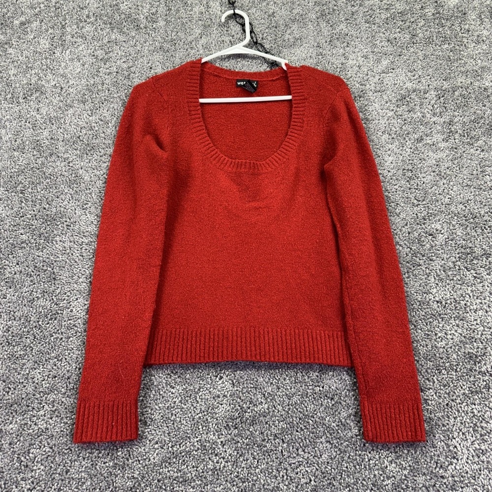 Wet Seal Sweater Womens Large Red Scoop Neck Long Sleeve Soft Knit Pullover